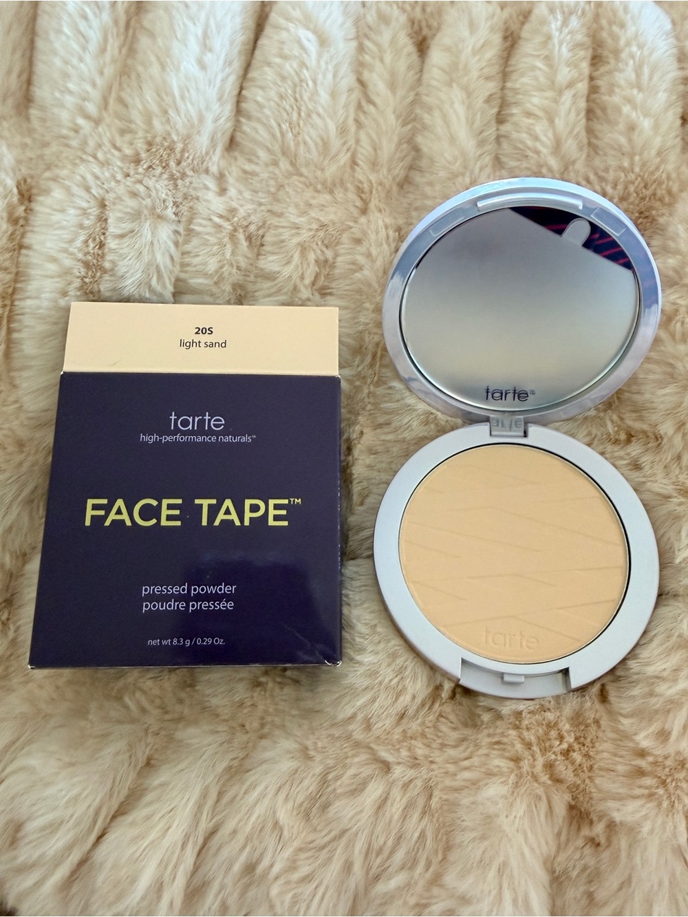 tarte Face Tape Pressed Powder — Light Sand, White Compact